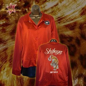 Zara Women's Red Shibuya Tiger Button-Up Long Sleeve Blouse